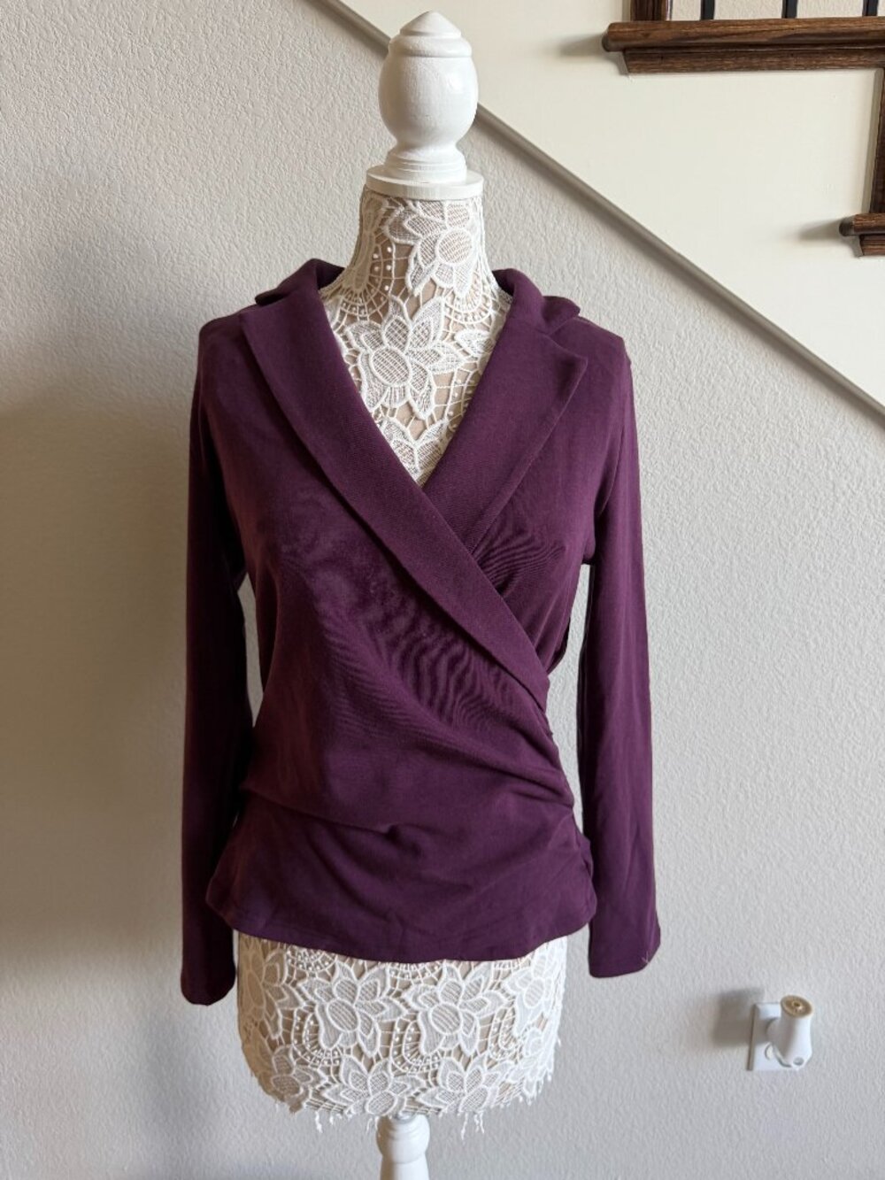 OGL Plum Faux Wrap Ruched Long Sleeve Top NWT